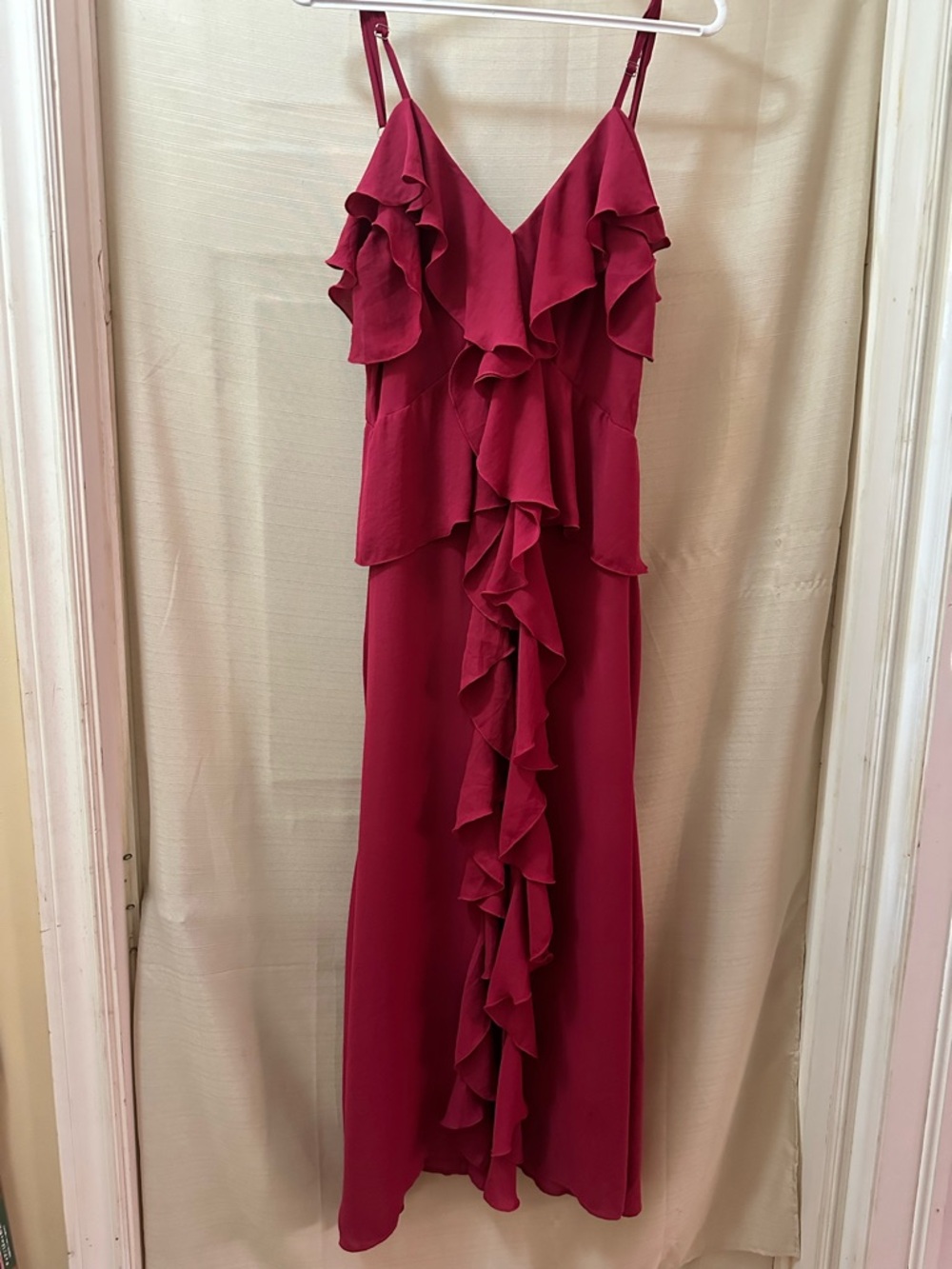 Pirulito Red Ruffle Maxi Dress Sheer Open Front Resort Cover Up Medium Romantic